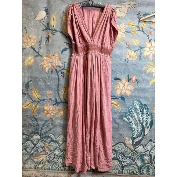 New Free People Devon Midi Dress in Pink Size Large Maxi